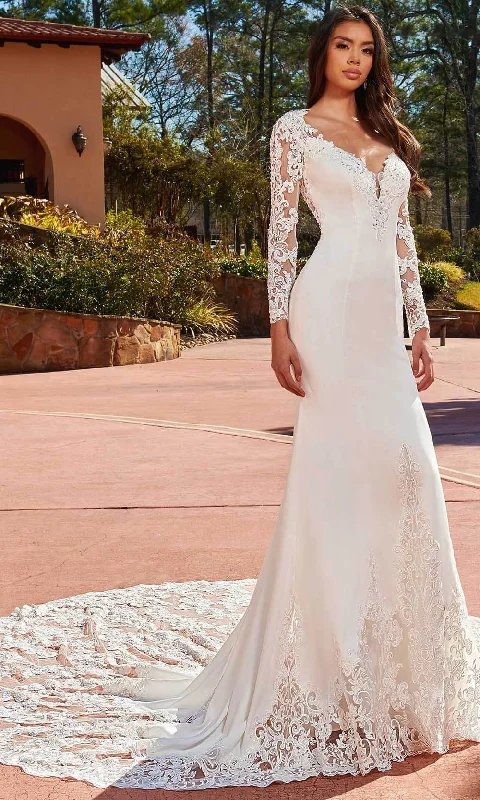 Rachel Allan M827 - Embroidered Long Sleeve Bridal Gown