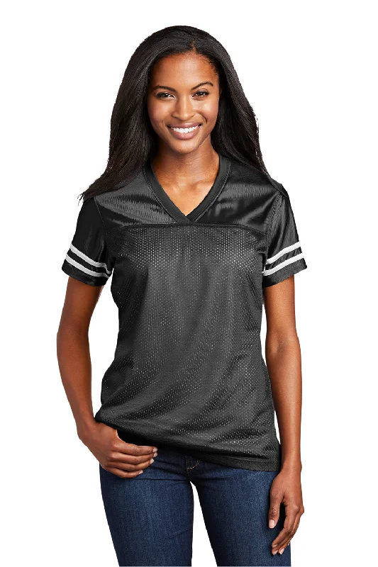 Sport-Tek Womens Short Sleeve V-Neck T-Shirt - Black/White