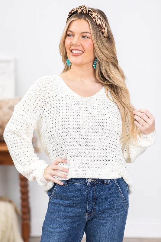 Ivory Knitted V-Neck Sweater