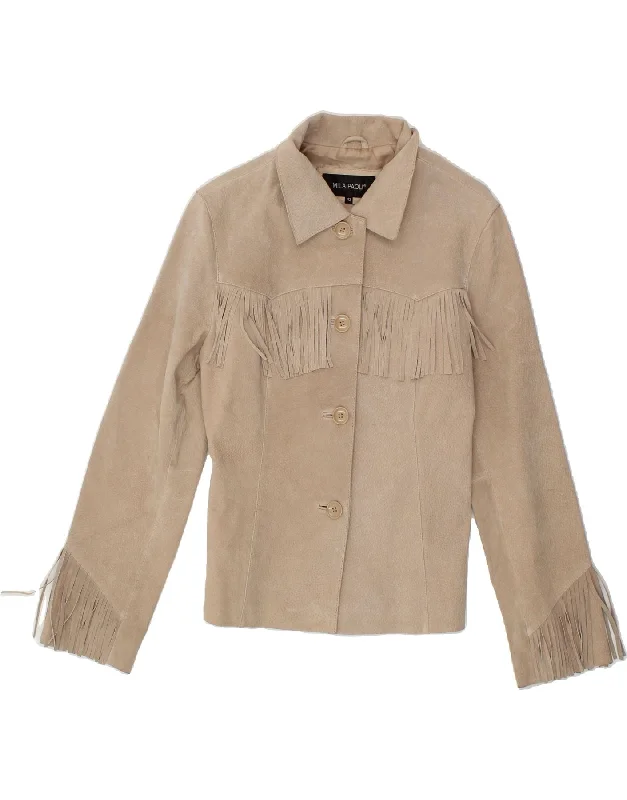 MILA PAOLI Womens Suede Jacket IT 42 Medium Beige Leather