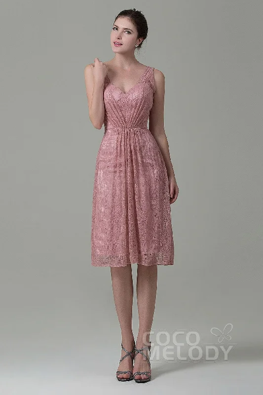 Sheath-Column Knee Length Lace Bridesmaid Dress COZK16010