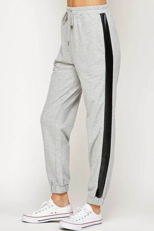 Faux Leather Contrast Jogger