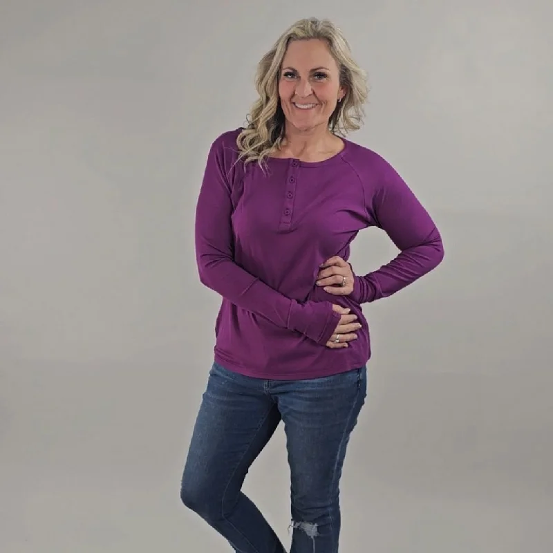 Mardi Gras Purple Ribbed Long Sleeve Henley