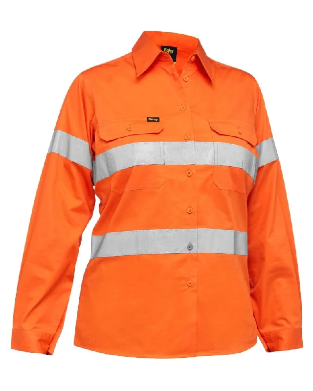 Womens Taped Hi Vis Lightweight LS Drill Shirt - Orange