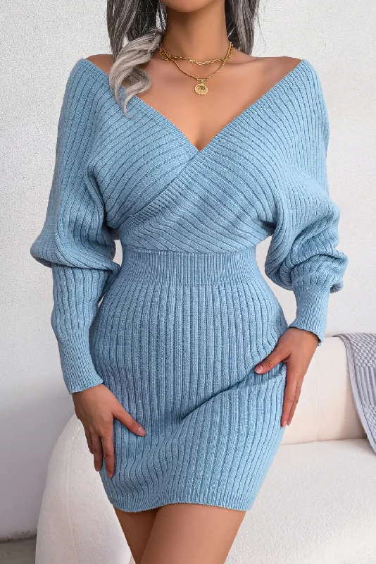 'Daria' V-neck Sweater Dress (3 COLORS)