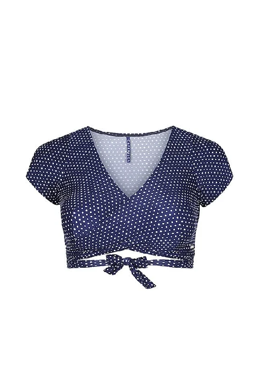 Navy and White Dots Wrap Crop Top