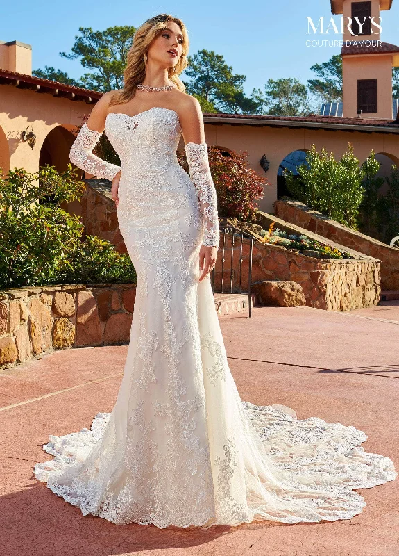 Mary's Bridal MB4134 - Embroidered Strapless Semi-sweetheart Wedding Gown