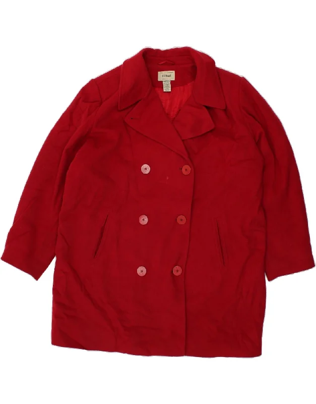 L.L.BEAN Womens Oversized Double Breasted Coat UK 18 XL Red Wool