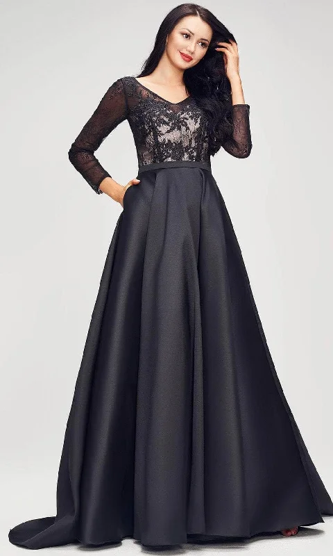 J'Adore Dresses J17012 - Embroidered V-Neck Prom Ballgown