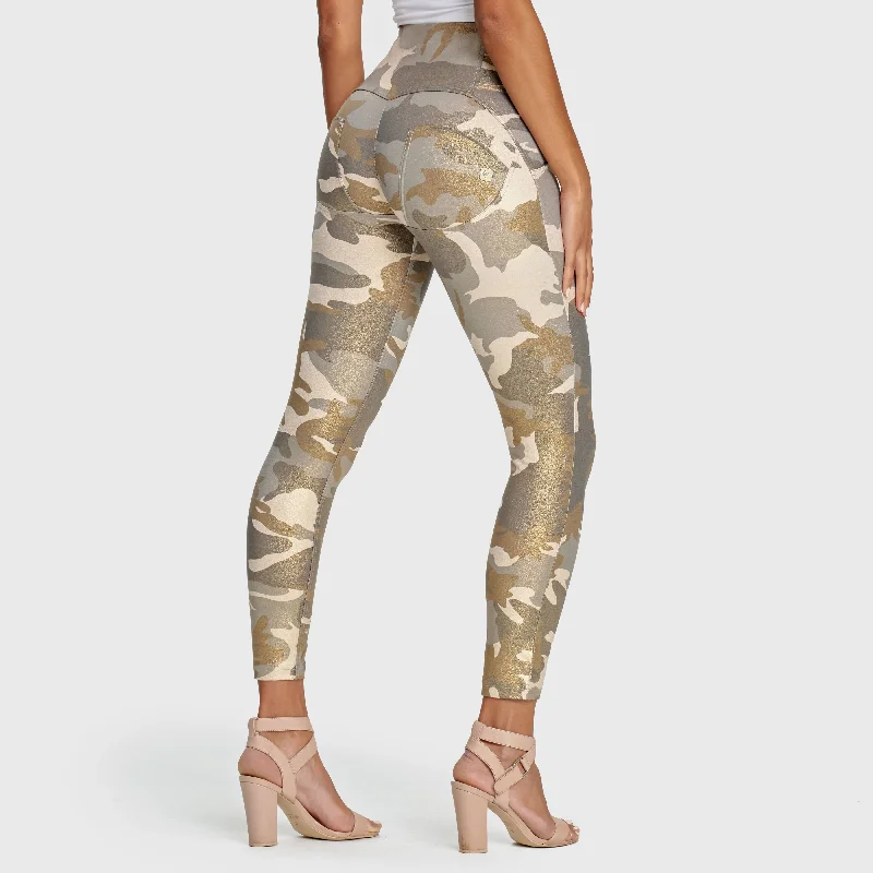 WR.UP® Fashion 3 Button - High Waisted - 7/8 Length - Glitter Gold Camo