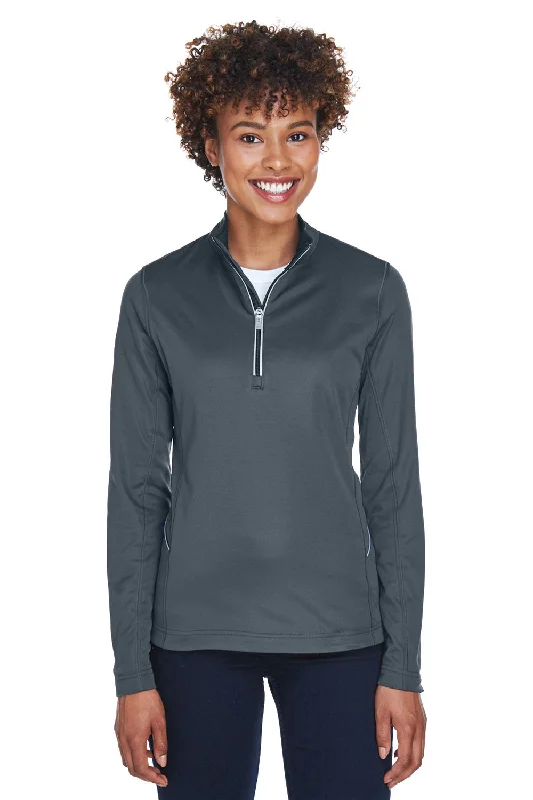 UltraClub Womens Cool & Dry Moisture Wicking 1/4 Zip Sweatshirt w/ Pocket - Charcoal Grey