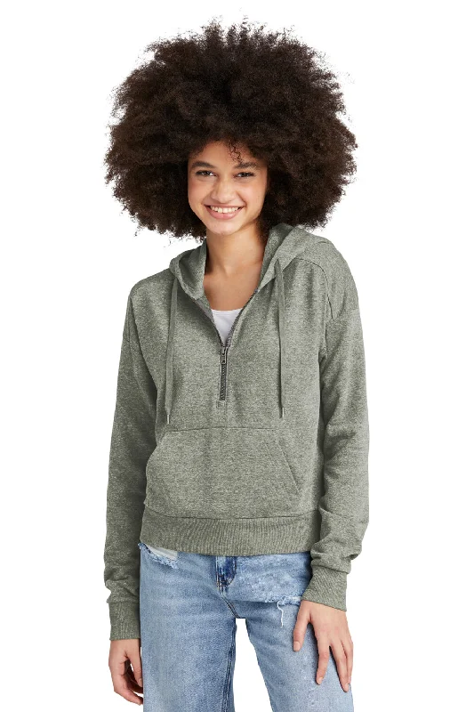 District Womens Perfect Tri Fleece 1/4 Zip Hooded Sweatshirt Hoodie w/ Pouch Pocket - Grey Frost