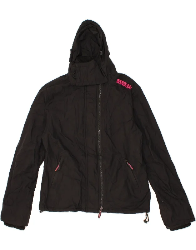 SUPERDRY Womens Hooded Windbreaker Jacket UK 18 XL Black Nylon