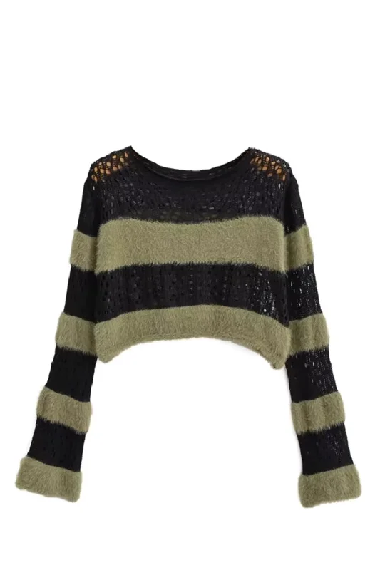 'Kimberly' Stripe Cropped Knitted Sweater