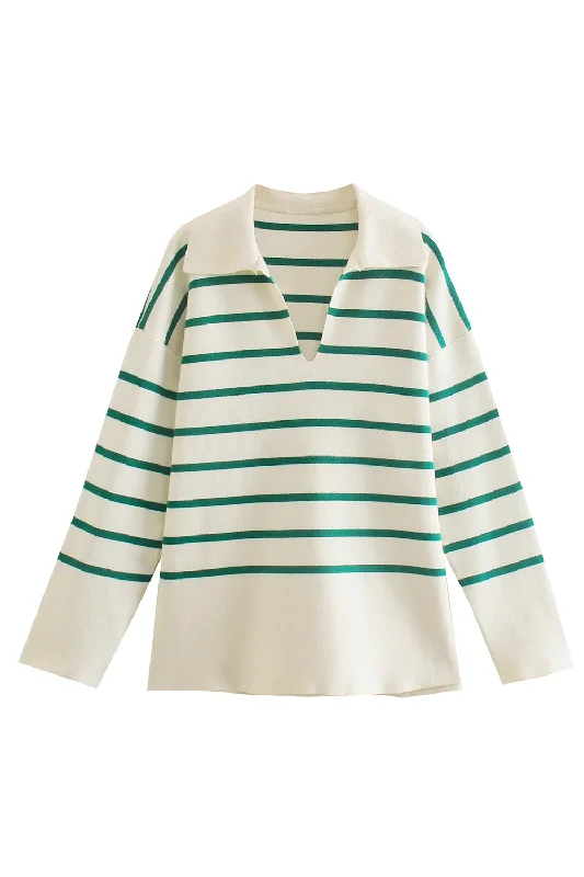 'Abigail' Collared Striped Sweater