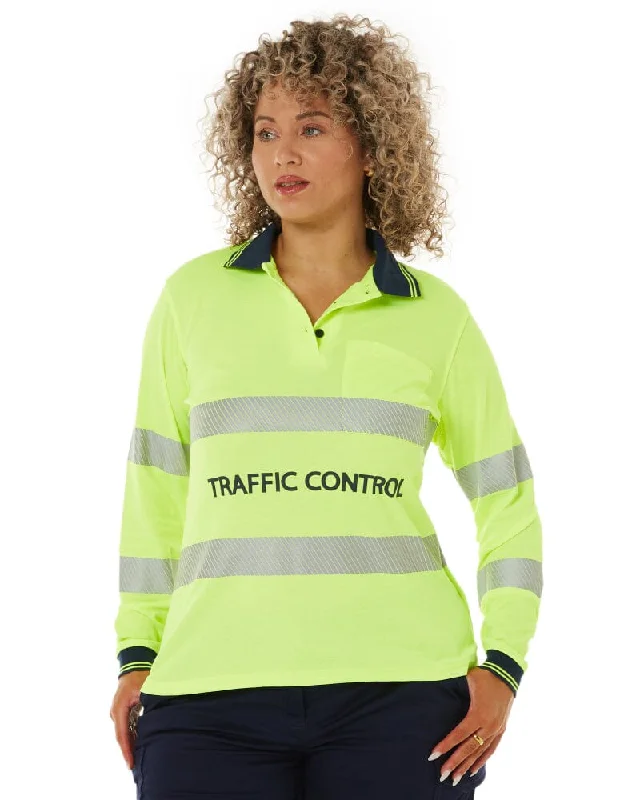 Womens Traffic Control LS Taped Polo Shirt - Yellow