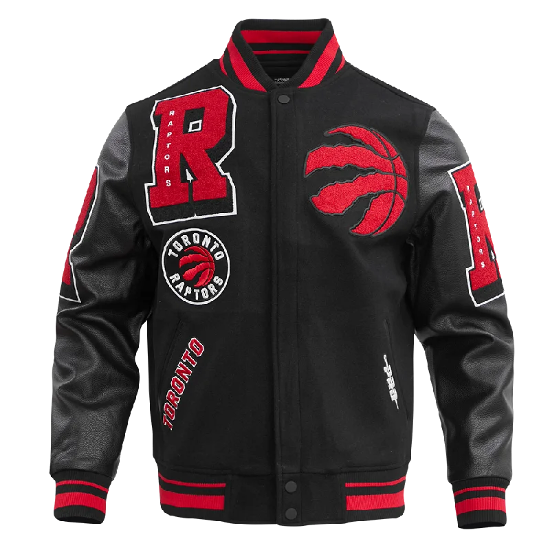 NBA TORONTO RAPTORS MASHUP MEN'S RIB WOOL VARSITY JACKET (BLACK/RED/BLACK)