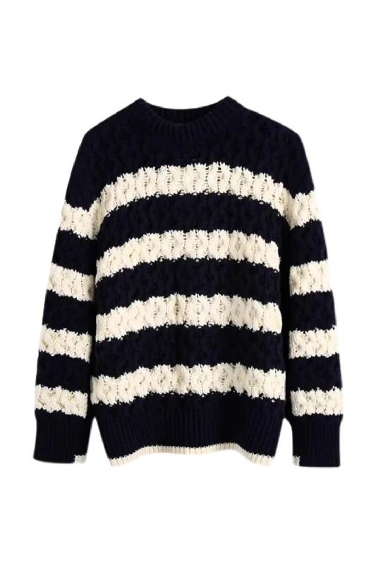 'Sage' Striped Round-Neck Knitted Pullover Sweater