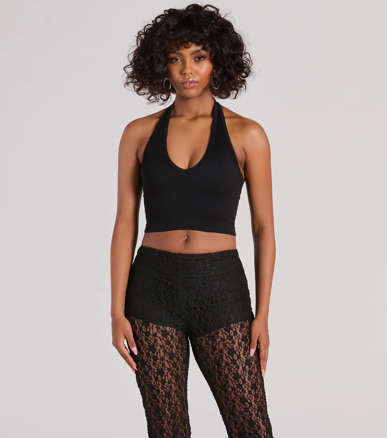 Day Or Night Halter V-Neck Crop Top