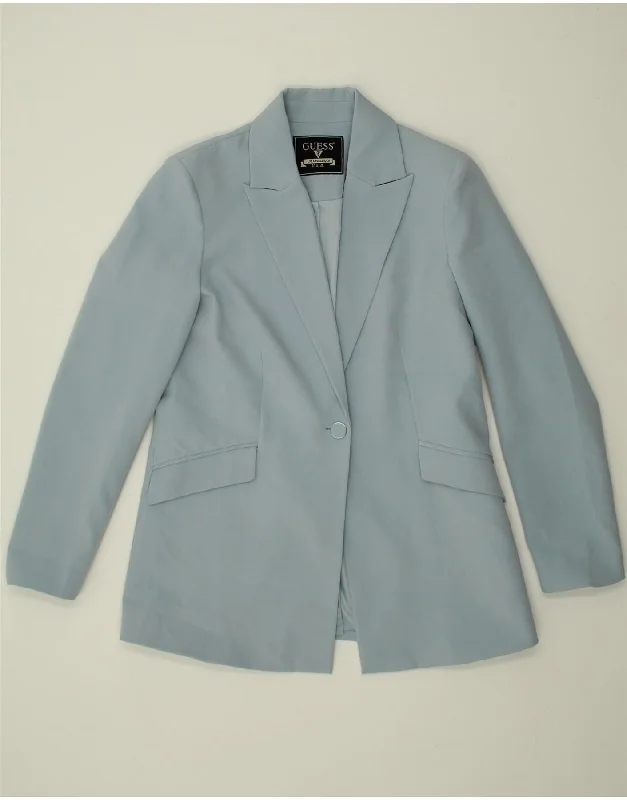 GUESS Womens 1 Button Blazer Jacket UK 14 Medium Blue Viscose