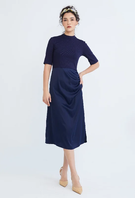 Dual Fabric Turtleneck Sheath Dress