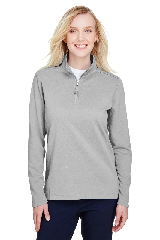 UltraClub Womens Coastal Performance Moisture Wicking Fleece 1/4 Zip Sweatshirt - Heather Silver Grey - Closeout