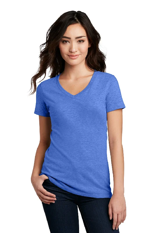 District Womens Perfect Blend Short Sleeve V-Neck T-Shirt - Heather Royal Blue