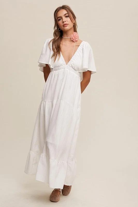 Connie Flutter Sleeve Maxi Dress with Tiered Skirt