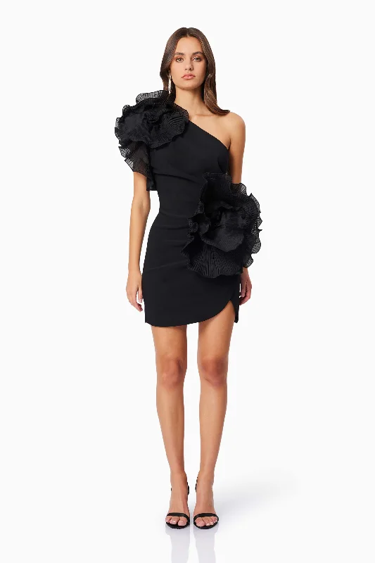 Maya 3D Floral Cocktail Dress in Black