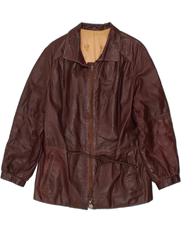 VINTAGE Womens Leather Jacket UK 12 Medium Brown