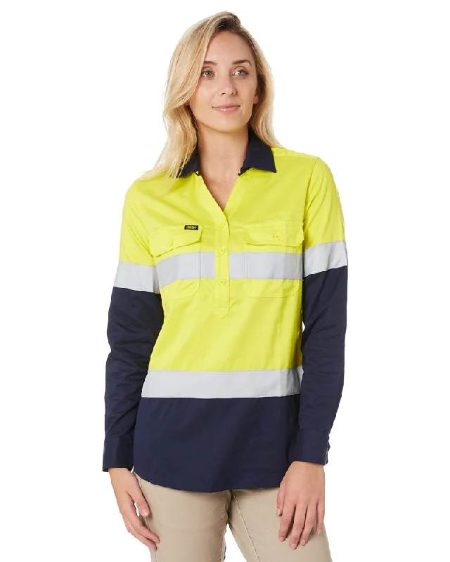 Womens Taped Hi Vis Stretch V-Neck Shirt - Yellow/Navy