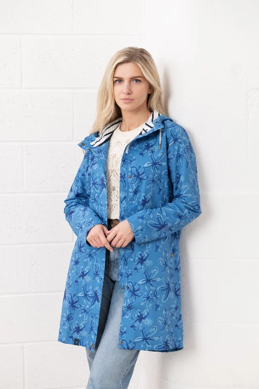 Long Beachcomber Jacket - Marine Blue Floral