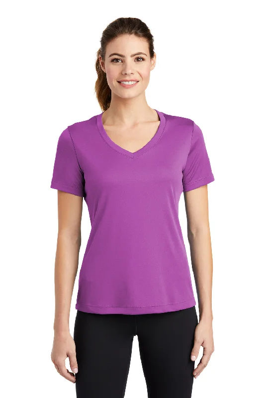 Sport-Tek Womens Competitor Moisture Wicking Short Sleeve V-Neck T-Shirt - Pink Orchid - Closeout