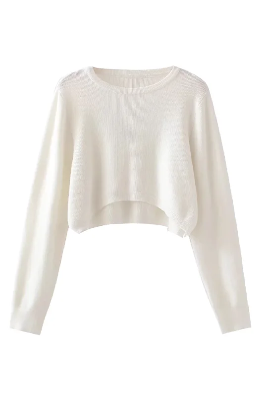 'Sophia' Round-Neck Knitted Cropped Sweater