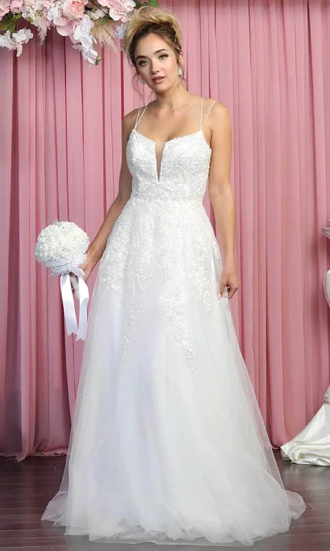 May Queen Bridal RQ7916 - Embellished V Neck A-Line Dress