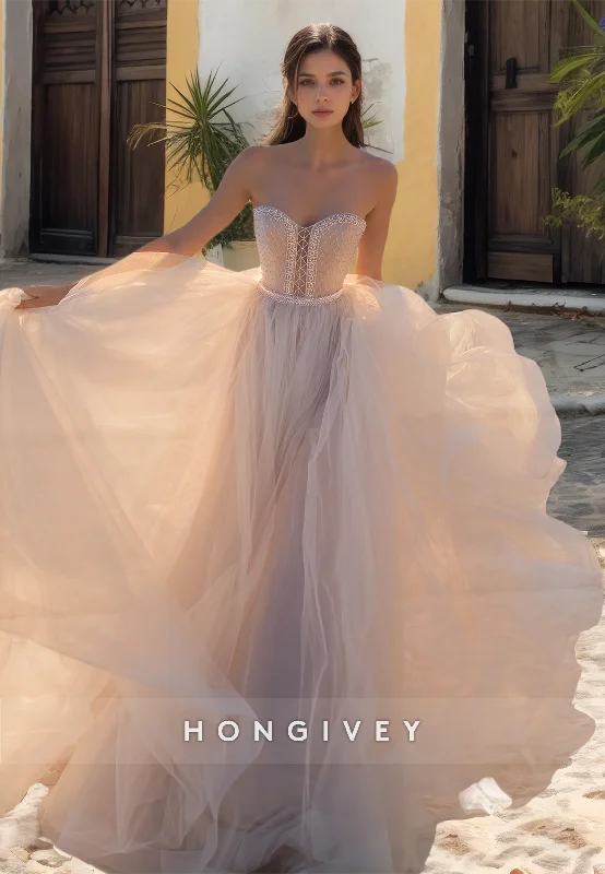 HONGIVEY New Gorgeous Beaded Organza Wedding Dresses A-Line Sweetheart Tulle Bride Gown