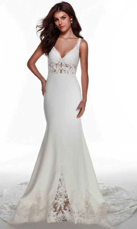 Alyce Paris 60946 - Embroidered Plunging V-neck Wedding Gown