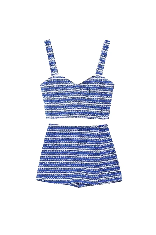 'Andrea' Knitted Striped Cropped Top & Shorts Set (Sold Separately)