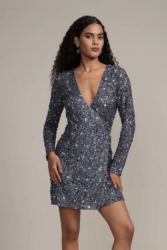 Gwen Grey Long Sleeve Embellished Mini Dress