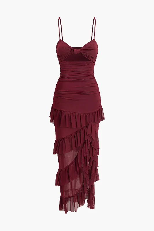 Multilayer Ruffle Slip Maxi Dress