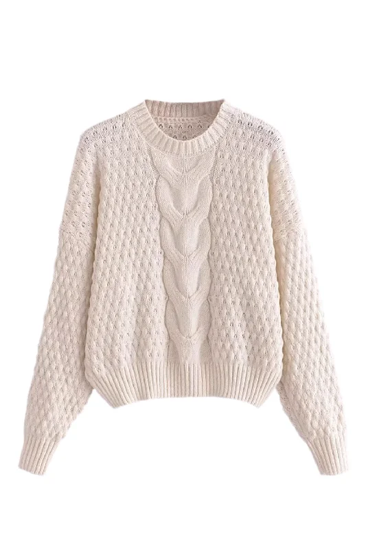 'Gabrielle' Round-Neck Thick Cable Knit Sweater