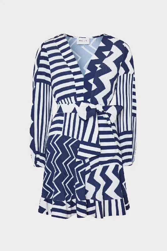 Liv Patchwork Chevron Pleated Dress