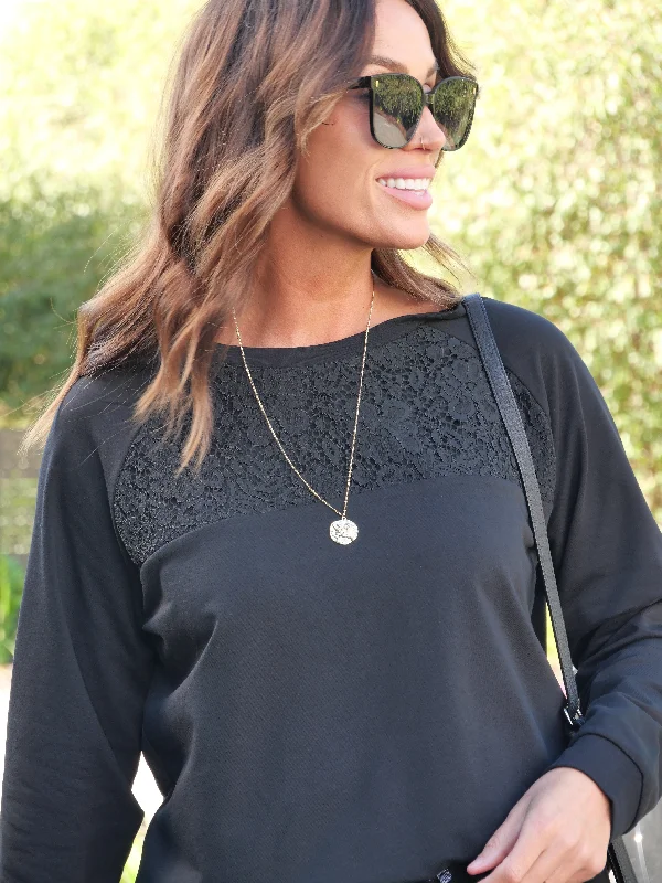 Shine On Label Richie Corded lace Yoke Sweatshirt Black